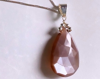 Faceted Peach Moonstone Pendant