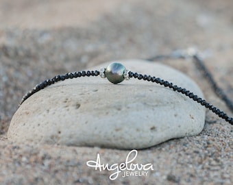 Black Spinel and Pearl Necklace/ Spinel/ gemstone/ white/ Freshwater pearl/ black/ Tahitian pearl/ necklace