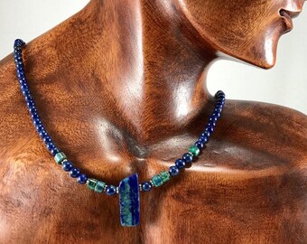 Chrysocolla and Lapis Lazuli gemstone necklace/ Chrysocolla/ Lapis Lazuli/ green/ blue/ gemstone/ necklace/ Nature Art/ jewelry