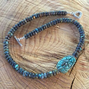 Turquoise Necklace/ Gemstone necklace/ Turquoise/ Unique jewelry/ Hand carved gemstone/ Flower/ Necklace/ One of a kind