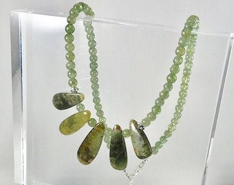 Green Garnet gemstone necklace green natural gemstone Grossular Garnet necklace Nature art jewelry