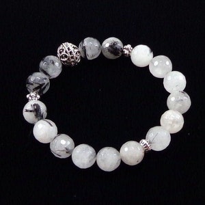 Tourmalinated Quartz Bracelet/ White/ Quartz/ Black/Tourmaline/ Bracelet/ Protection/ Mala/ Spiritual/ Jewelry