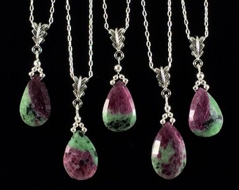 Ruby in Zoisite Pendant Necklace/ Red/ Green/ gemstone/ Ruby in Zoisite/ pendant/ necklace/ Nature Art/ Jewelry
