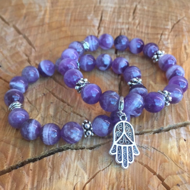 Amethyst Bracelets and 3 removable Charms/ Amethyst/ gemstone/ Etsy
