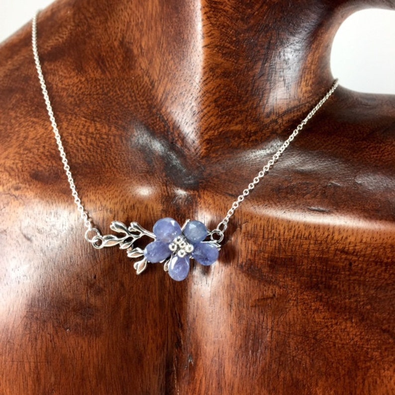 Tanzanite Flower Necklace Koleen/'s Flower Cherry Blossom Collection Tanzanite bluegemstone flower necklace Haute Couture jewelry