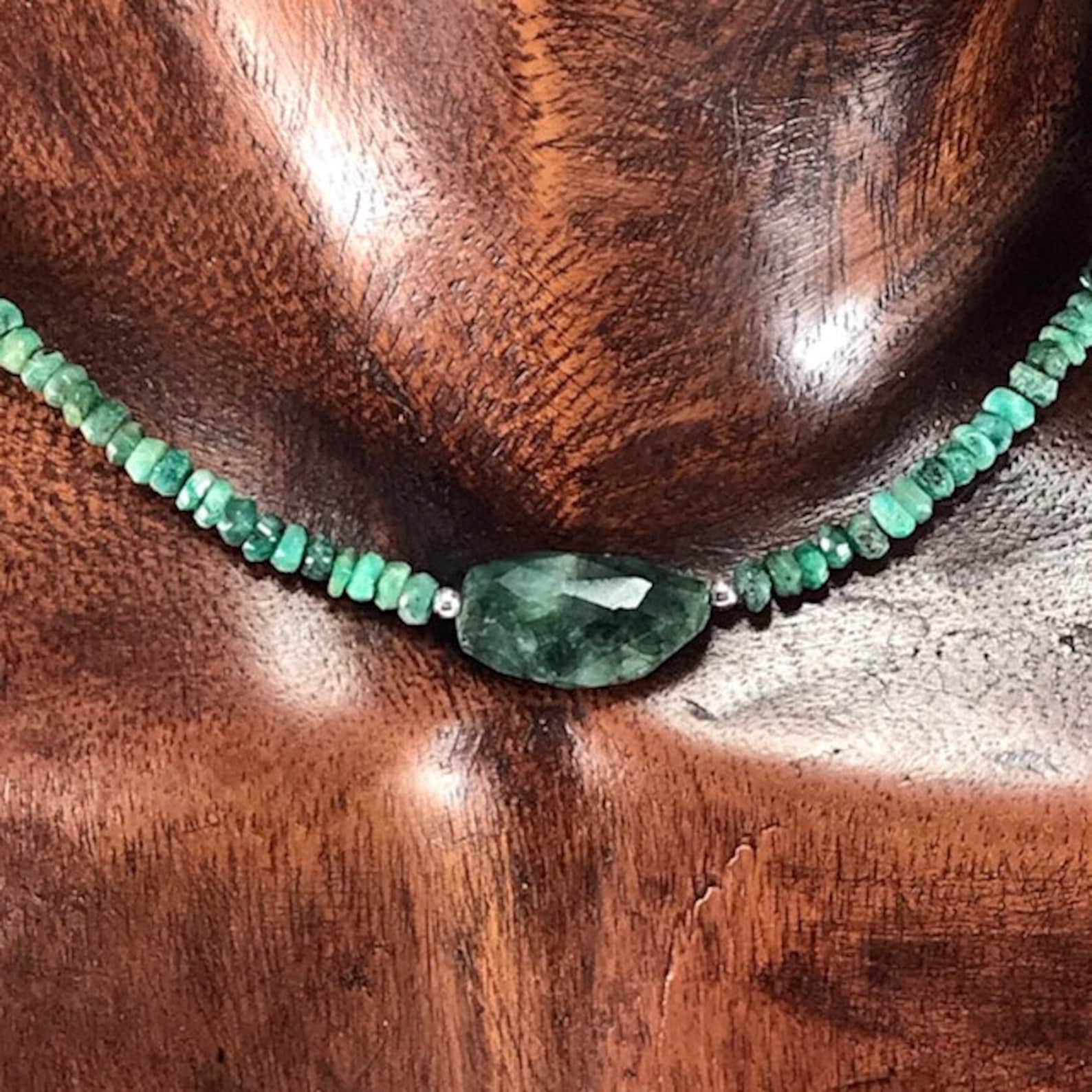 Emerald Gemstone Necklace/ Green/ Emerald/ Gemstone/ Necklace/ Etsy