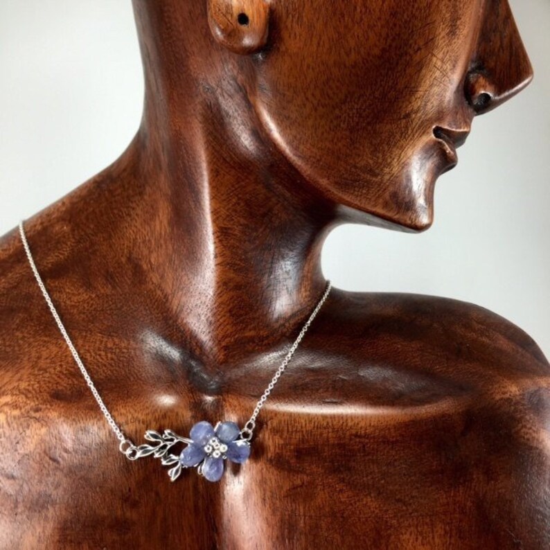 Tanzanite Flower Necklace Koleen/'s Flower Cherry Blossom Collection Tanzanite bluegemstone flower necklace Haute Couture jewelry