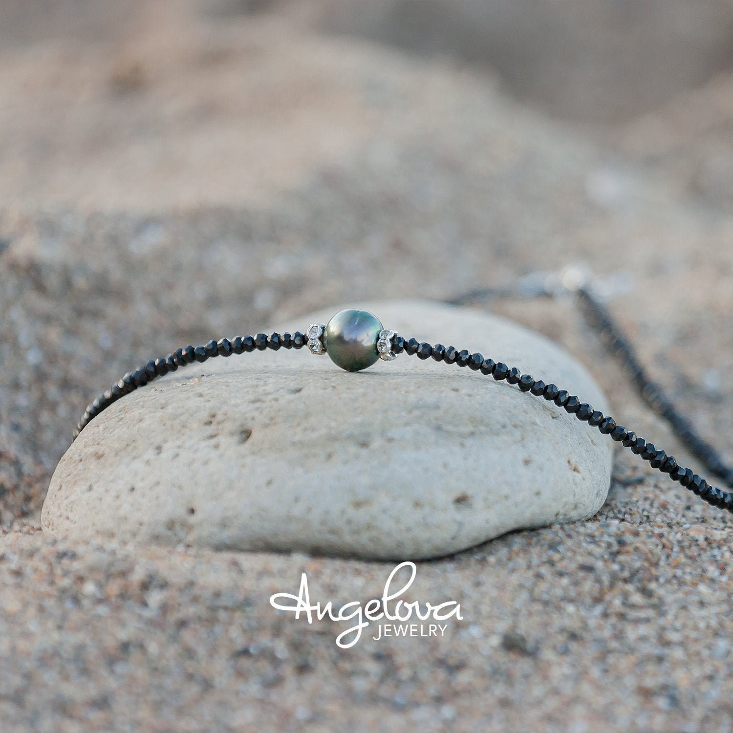 Collier Perle Noire De Tahiti Et Spinelle - Argent Sterling 925 - Pierre Naturelle - Neuf Avec étiquettes