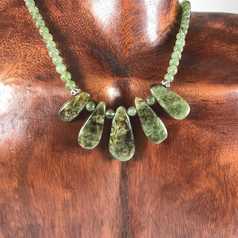 Green Garnet gemstone necklace green natural gemstone Grossular Garnet necklace Nature art jewelry