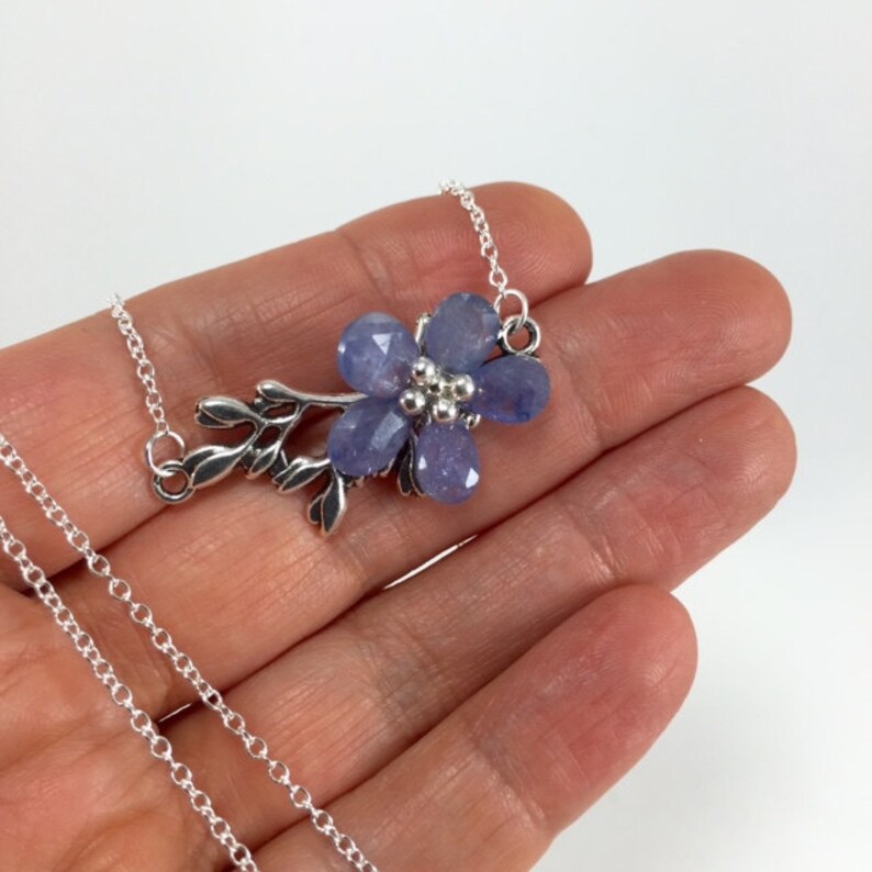 Tanzanite Flower Necklace Koleen/'s Flower Cherry Blossom Collection Tanzanite bluegemstone flower necklace Haute Couture jewelry