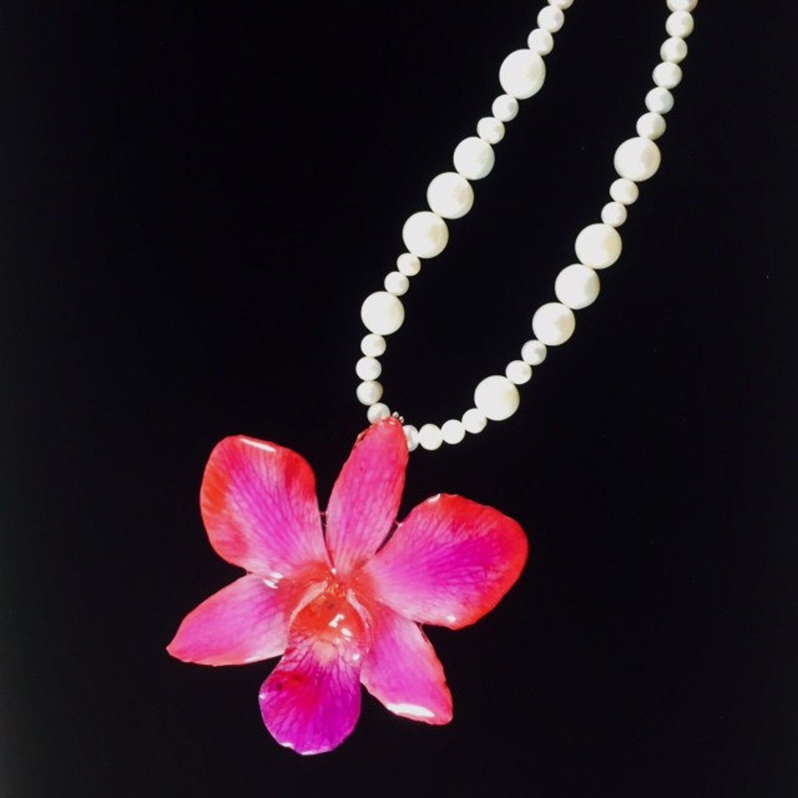 Orchid Necklace/ Pink/ Orchid/ Flower/ White/ Pearl/ Necklace/ Etsy