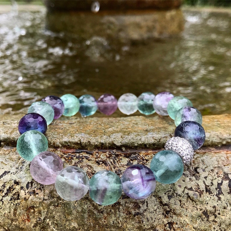 Rainbow Fluorite bracelet/ Green/ Purple/ natural/ gemstone/ | Etsy