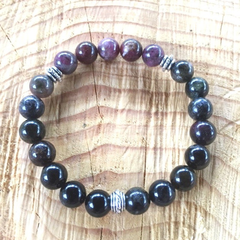 Multicolor Tourmaline Bracelet Pink Green Black Tourmaline gemstone bracelet Yoga mala
