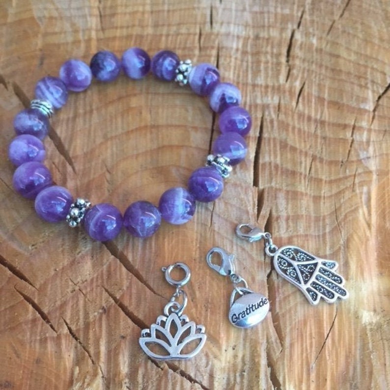 Amethyst Bracelets and 3 removable Charms/ Amethyst/ gemstone/ Etsy