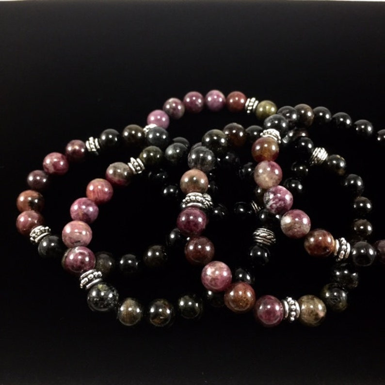 Multicolor Tourmaline Bracelet Pink Green Black Tourmaline gemstone bracelet Yoga mala