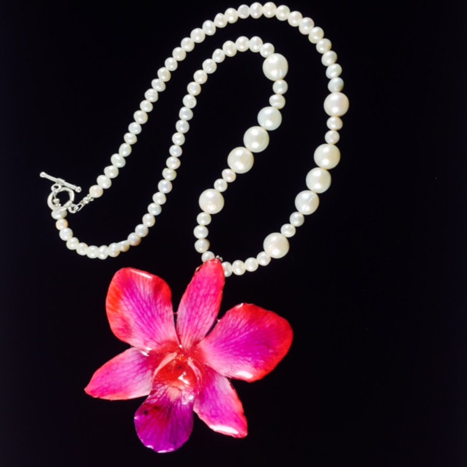 Orchid Necklace/ Pink/ Orchid/ Flower/ White/ Pearl/ Necklace/ Etsy
