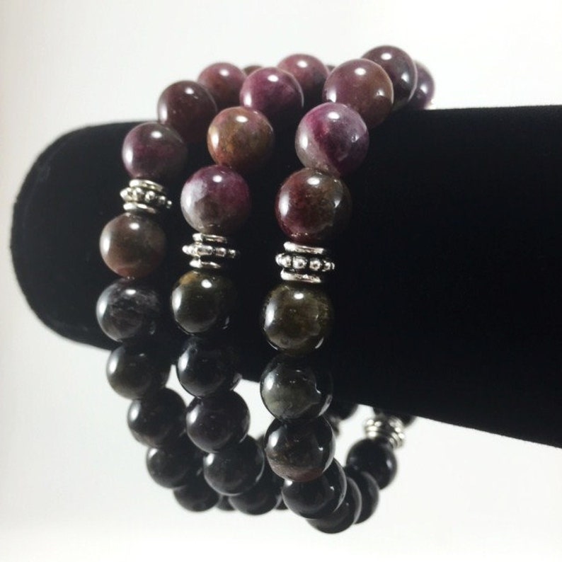 Multicolor Tourmaline Bracelet Pink Green Black Tourmaline gemstone bracelet Yoga mala