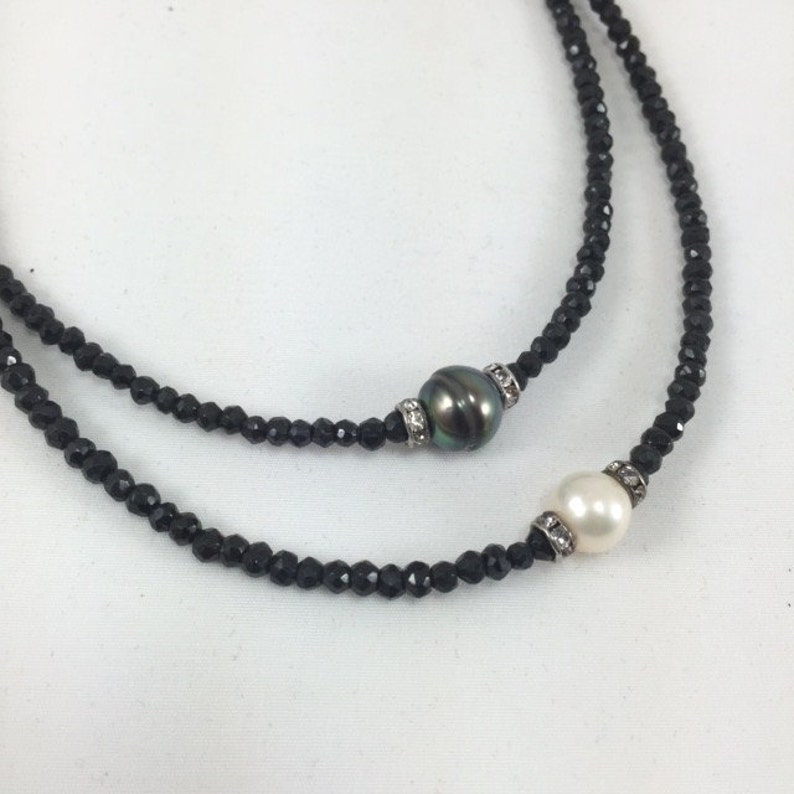 Black Spinel and Pearl Necklace/ Spinel/ Gemstone/ White/ | Etsy