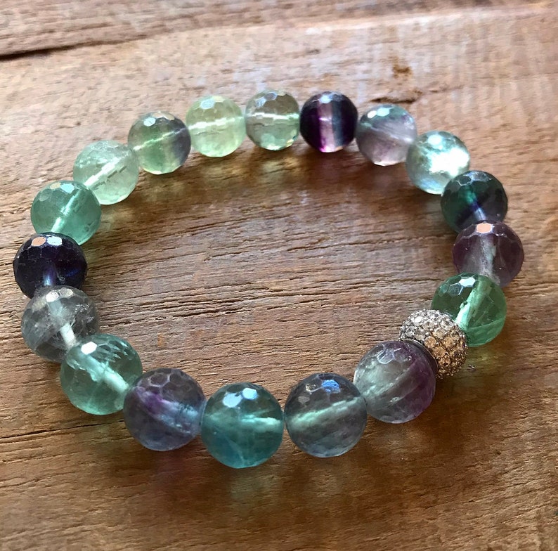 Rainbow Fluorite bracelet/ Green/ Purple/ natural/ gemstone/ | Etsy