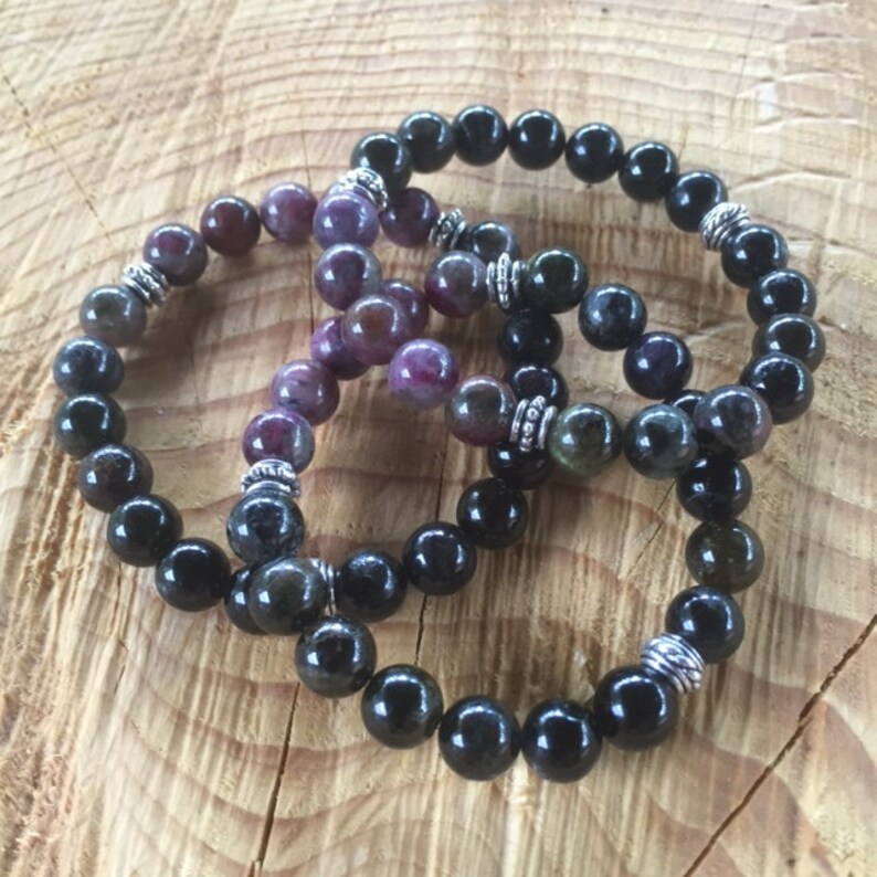 Multicolor Tourmaline Bracelet Pink Green Black Tourmaline gemstone bracelet Yoga mala
