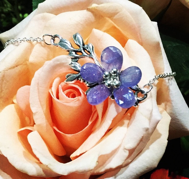 Tanzanite Flower Necklace Koleen/'s Flower Cherry Blossom Collection Tanzanite bluegemstone flower necklace Haute Couture jewelry