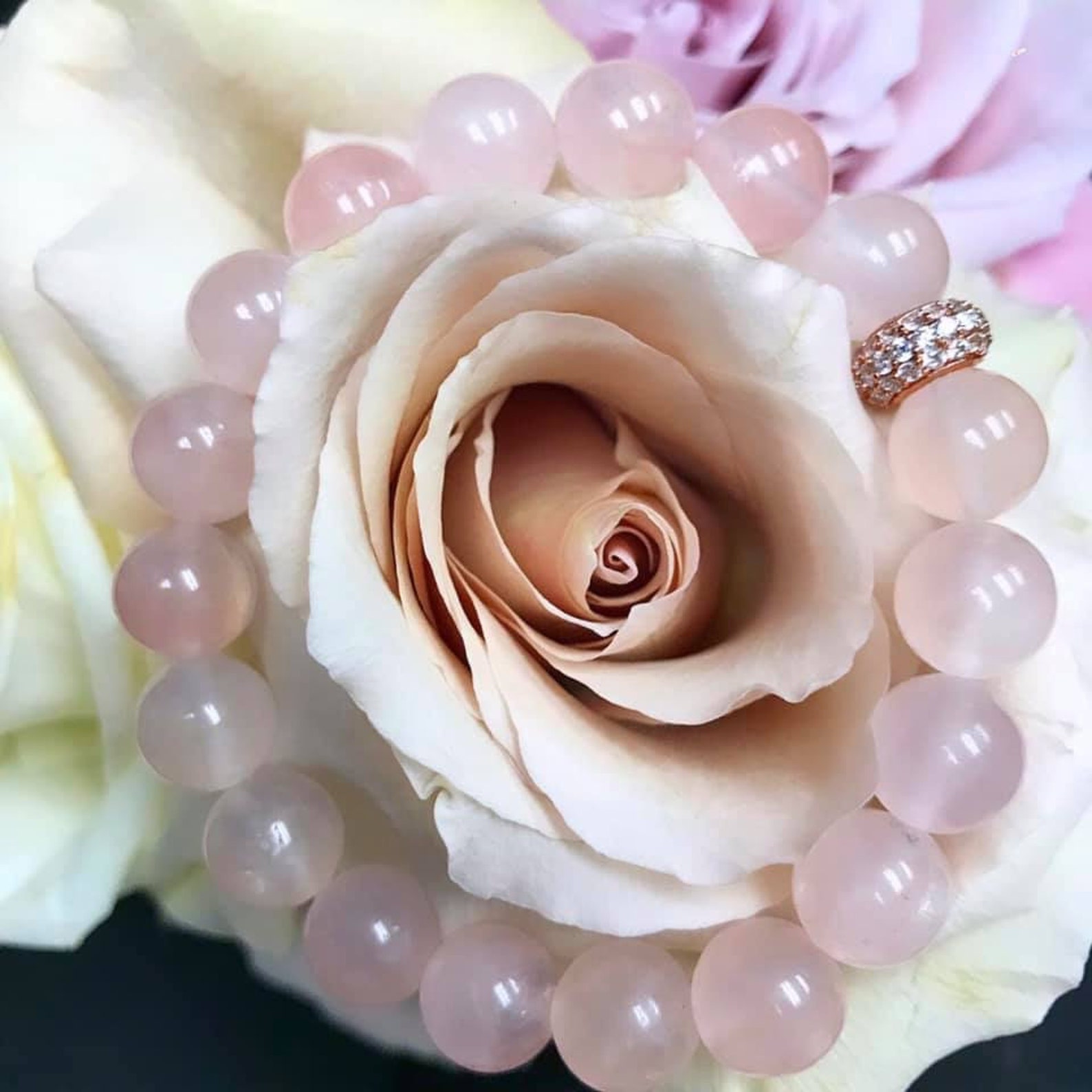 Rose Quartz Bracelet/ Pink/ Natural/ Quartz/ Micro Pave/ - Etsy