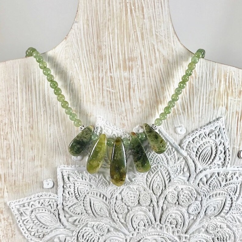 Green Garnet gemstone necklace green natural gemstone Grossular Garnet necklace Nature art jewelry