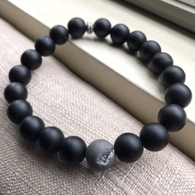 Men's Bracelet Onyx gemstone/ matte/ black/ Onyx/ | Etsy