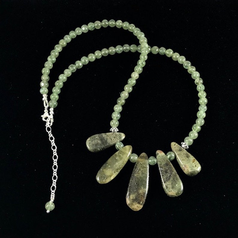 Green Garnet gemstone necklace green natural gemstone Grossular Garnet necklace Nature art jewelry