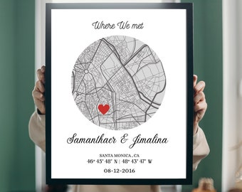 Valentine Map | Anniversary Gift | Were It All Begins |  Where We Meet | Gigt For Her | Gift For Him