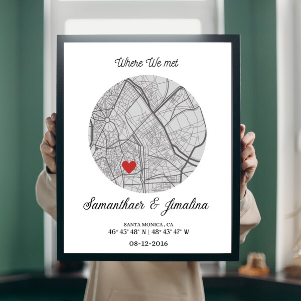 Valentine Map | Anniversary Gift | Were It All Begins |  Where We Meet | Gigt For Her | Gift For Him