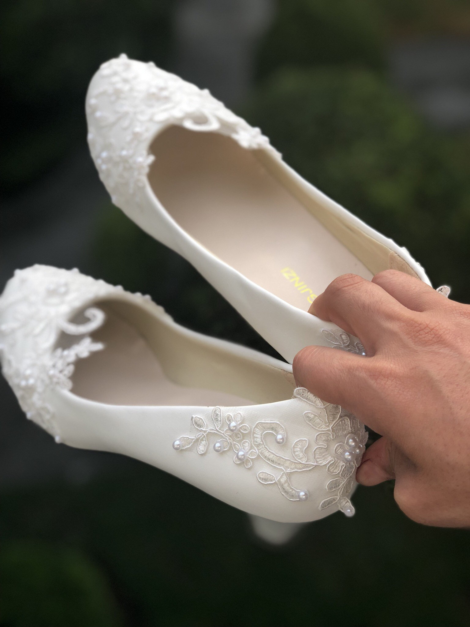 white bridal shoes low heel