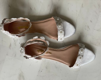 Pearl in flats - satin white bridal sandals flats