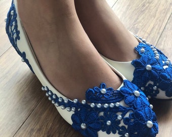 Wedding Royal Blue Lace, Wedding Bridal Shoes