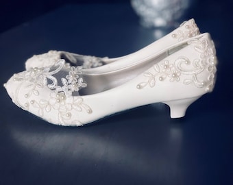 Lace low heel bridal shoes- Wedding Shoes-Bridal Shoes
