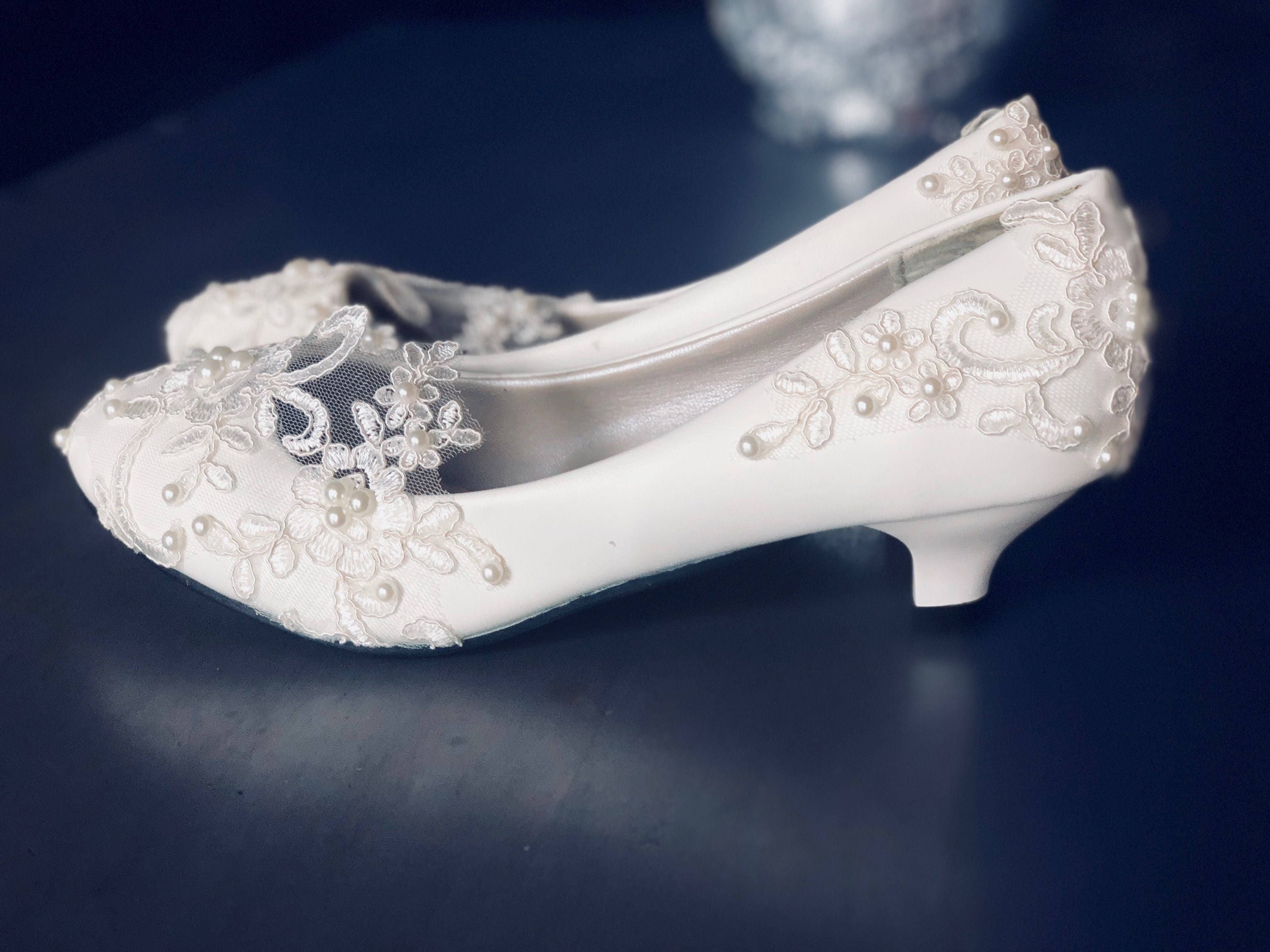 Lace Wedding Shoes Low Heel | Ivory Lace Wedding Shoes – Beautifully  Handmade UK