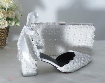Cindy Wedding shoes white pearl shoes set
