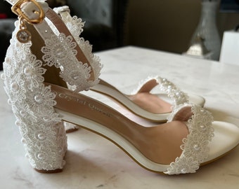 Pearl on the block- block heels bridal heels