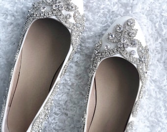 Crystal Shoes, Wedding Shoes, Wedding Flats, Bridal Shoes, Ivory Wedding Shoes