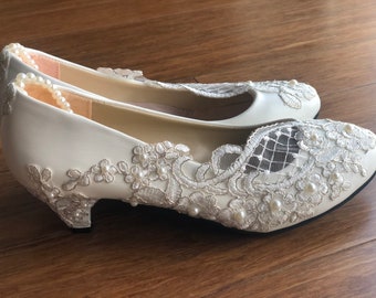 Pearl Bridal Shoes, Lace Wedding Shoes, Wedding Shoes , Pumps