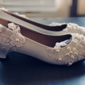 Bridal shoes, Wedding shoes, Low heel pumps, Pearl shoes, tear drop pearl shoes, bridals, Weddings.