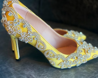 Sabas in yellow - high heels bridal event wedding heels. Custom made color shoes