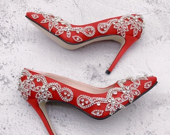 Sabas in Dark red wedding  bridal event shoes pumps crystals heels