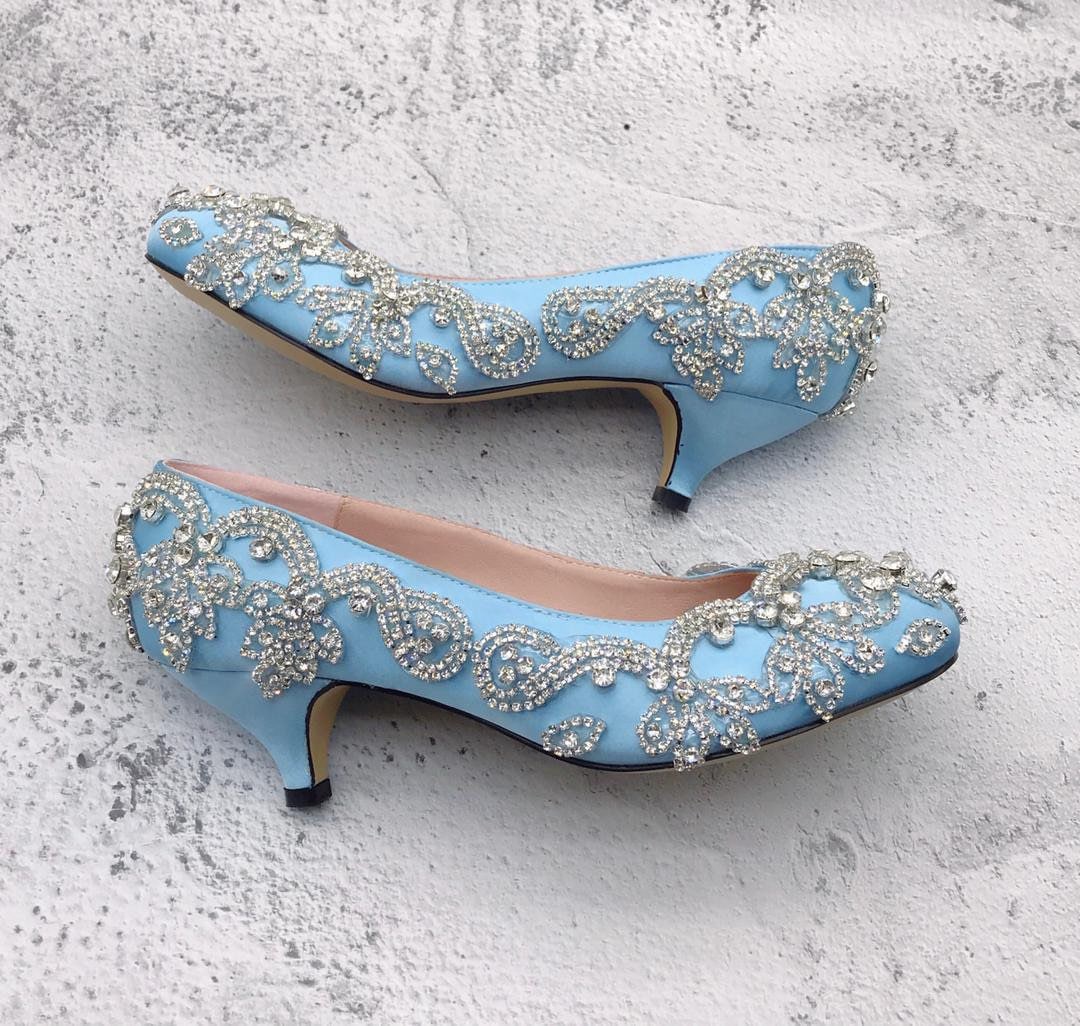 Cinderella Crystals Low Heel Bride Shoes