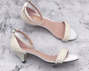 Sweetpearls in ivory low heel custom made low heel bridal heels