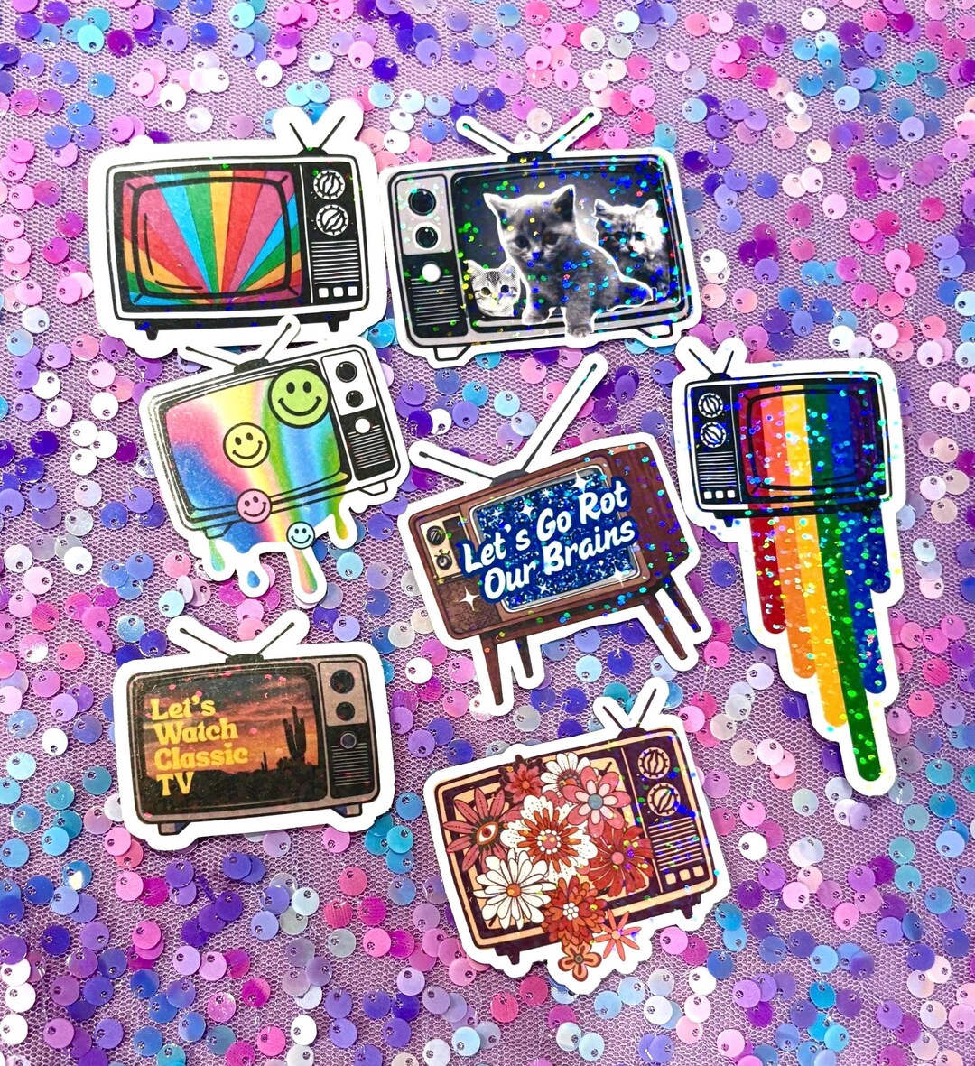 Trippy Retro Tvs Waterproof Vinyl Sticker Set - Etsy