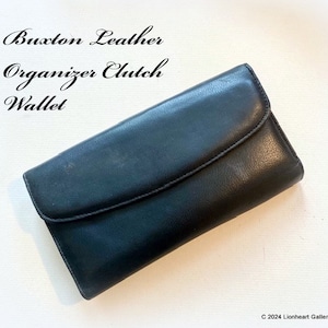 Vintage BUXTON negro cuero organizador cartera damas embrague bolso estilo accesorios