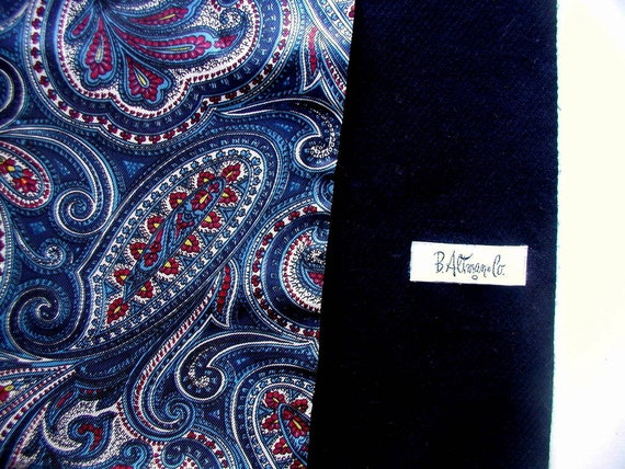 Vintage 1970s Blue Paisley Opera Scarf Wool Lined… - image 6