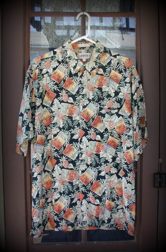 Vintage Tropical Print Men's Shirt LARGE Hawaiian 