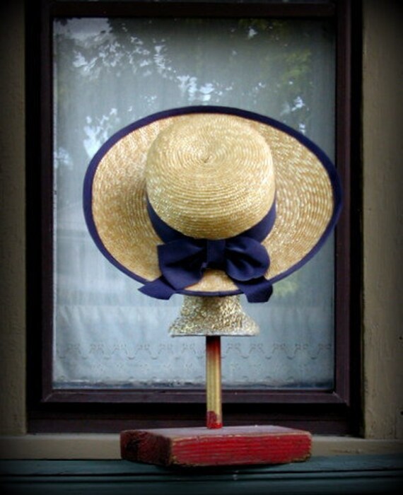 Vintage Laura Ashley Classic Boater Wide Brim Natu